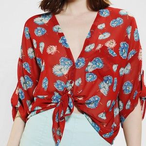 Pins & Needles Red Floral Tie-Front Blouse